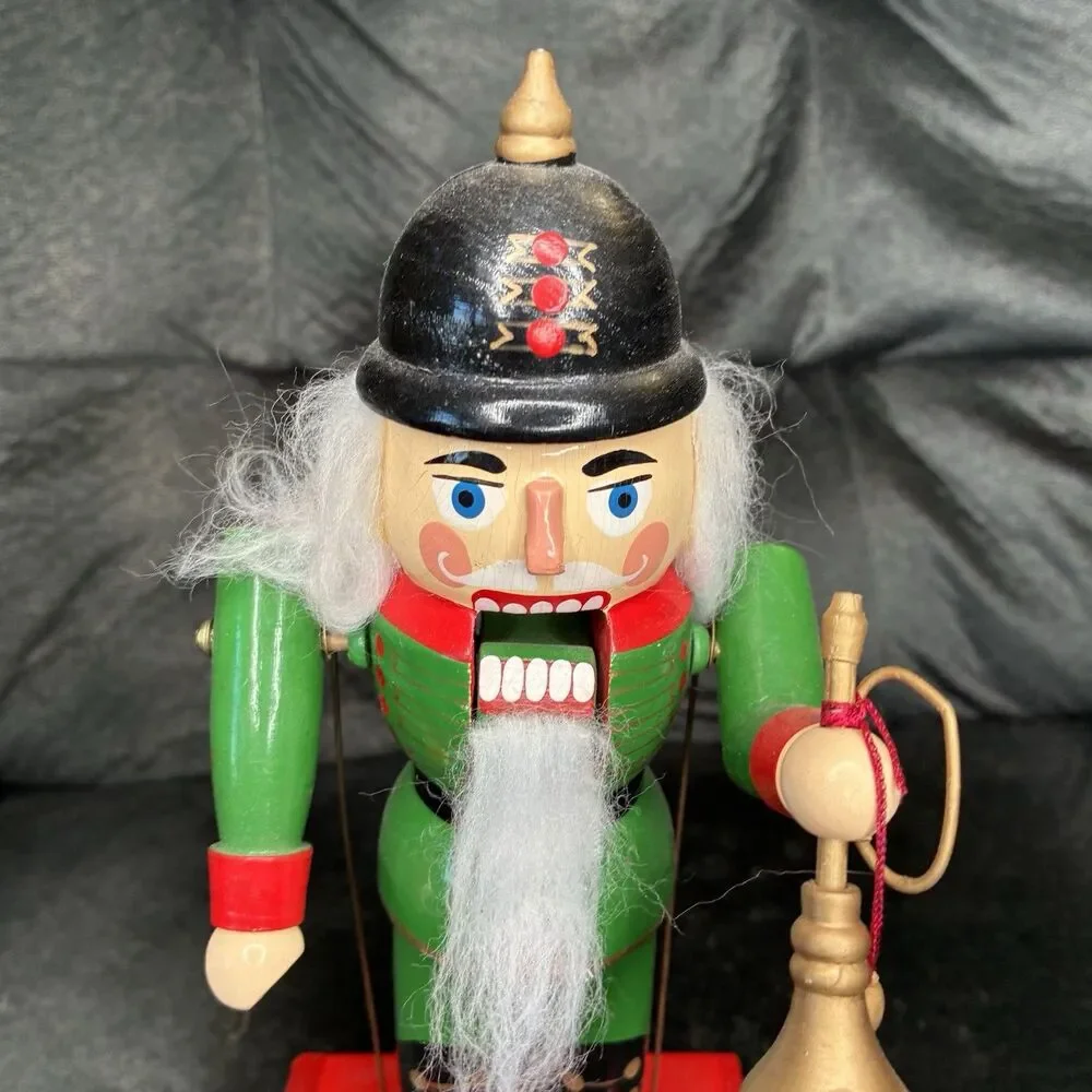 Wooden Animated Nutcracker W/Horn Music Box Moving Mouth & Arms 11